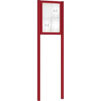 Informační tabulka Venkovní vitrína Classique, 4 x A4, včetně sloupků, červená + doprava zdarma