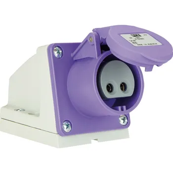 spínač PC Electric 182-4v zásuvka nástěnná 2-pólová, 16A / 24/42V, 100-200Hz, 4h, IP44, niklované kontakty