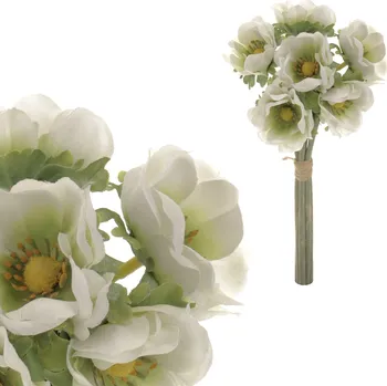 umělá květina Sasanka - umělá kytice, 6 květů, barva bílá