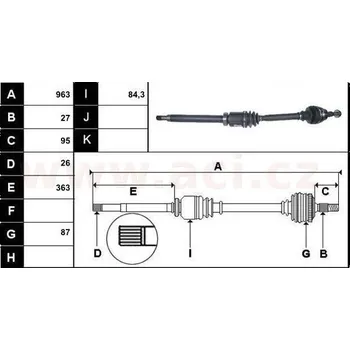 poloosa AVORD délka 963mm, 27 drážek u kola, 26 drážek u převodovky, manuální převodovka, P, repasovaný originál (+vratná část