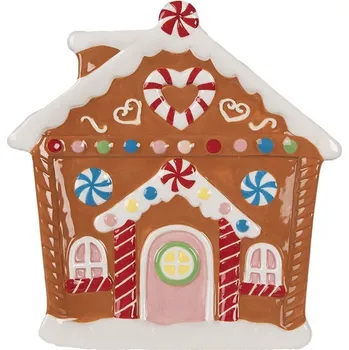 Talíř Dezertní keramický talířek perníková chaloupka Gingerbread House - 20*21*2 cm