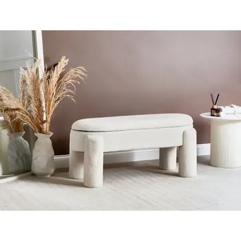 Taburet Úložná lavice krémová bílá buklé čalounění úložný prostor moderní designový nábytek obývací pokoj ložnice Beliani
