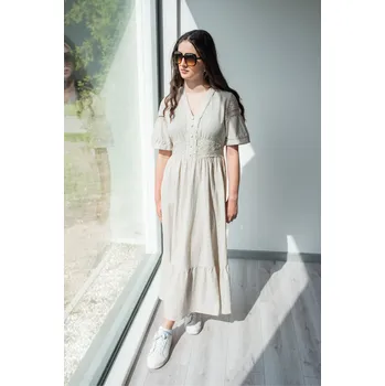 Dámské šaty Šaty dlouhé s výšivkou MC 23266 barva: béžová, velikost: L/XL