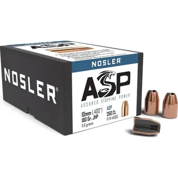 Příslušenství pro sportovní střelbu Střely Nosler Assured Stopping Power 10mm, dia .400, 180grs JHP (250 ks)