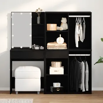 Toaletní stolek LED toaletní stolek se 2 skříňkami z černého dubu a inženýrského dřeva Černá3333044