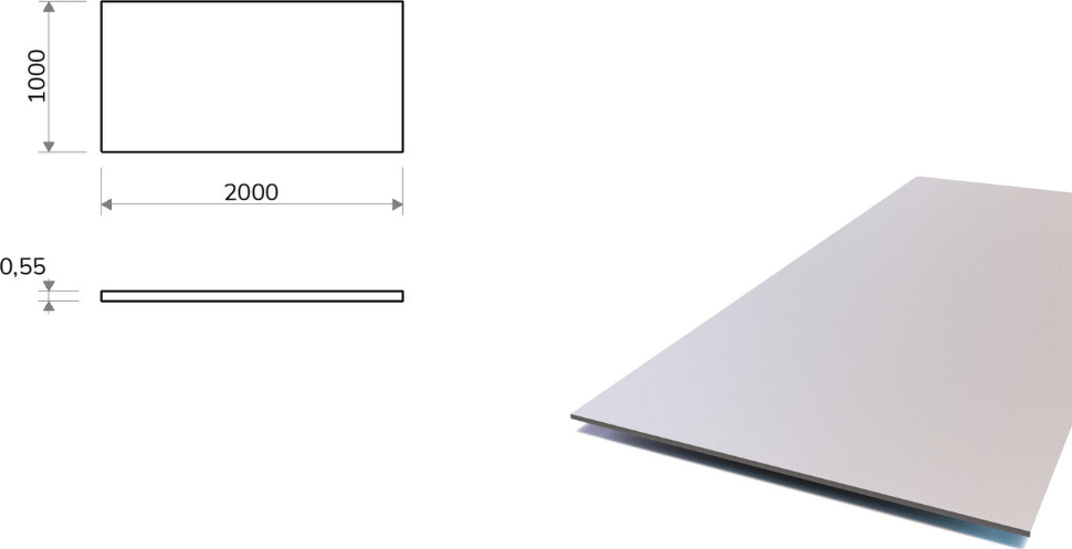 Pozinkovaný plech 1x2 m, tloušťka 0,55 mm