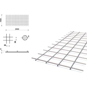 Pletivo Svařovaná síť 30x30, 1x2 m, průměr 3 mm