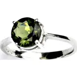 Zlatý prsten, přírodní vltavín 8 mm , bílé i žluté zlato T 1357