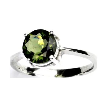 Prsten Zlatý prsten, přírodní vltavín 8 mm , bílé i žluté zlato T 1357