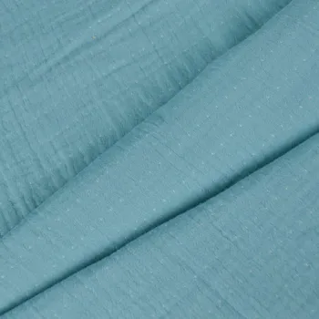 Látka mušelín / dvojitá gázovina 240 cm modrá s bílými puntíky