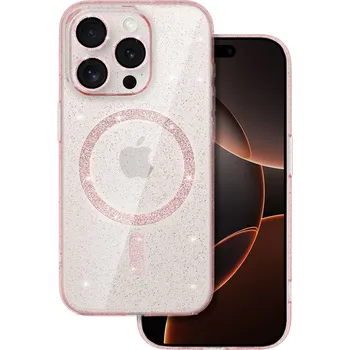 Pouzdro na mobilní telefon Zadní kryt Glitter Magsafe pro iPhone 16 Pro růžový čirý