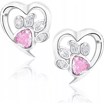 Náušnice Stříbrné náušnice pro dívku tlapka v srdci
