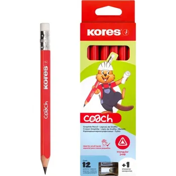 Grafitová tužka Kores trojhranná tužka s pryží Jumbo Coach, tvrdost HB, balení 12 ks