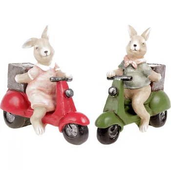 Vánoční ozdoba Zajíc a zaječice na motorce - obal na květiny, magnesium, cena za 1 ks