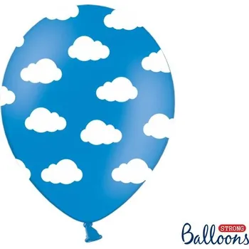 PartyDeco balónky modré s mráčky (6 ks)