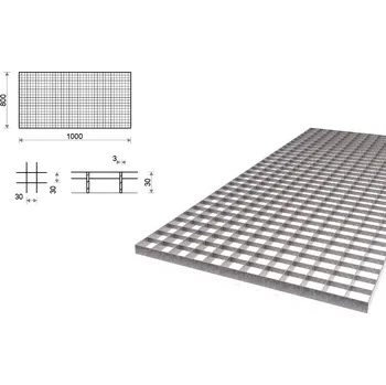 Terasové prkno Pozinkovaný rošt lisovaný 800x1000 mm, oko 30x30 mm, tlustší nosná páska 30x3 mm