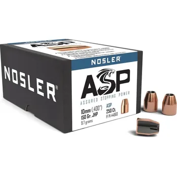 Příslušenství pro sportovní střelbu Střely Nosler Assured Stopping Power 10mm, dia .400, 150grs JHP (250 ks)