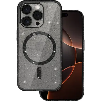 Pouzdro na mobilní telefon Zadní kryt Glitter Magsafe pro iPhone 16 Pro černý čirý