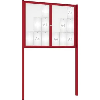 Informační tabulka Venkovní elegantní vitrína Tradition, 18 x A4 dvoukřídlá, včetně sloupků, červená + doprava zdarma