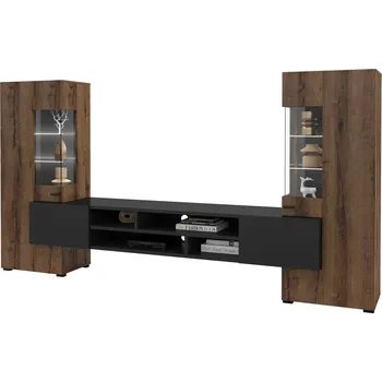 Obývací stěna Moderní obývací stěna do obývacího pokoje Coby - Helvetia Dub Monastery / Černý Onyx 270x143 cm