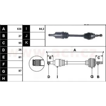 poloosa AVORD délka 638mm, 27 drážek u kola, 26 drážek u převodovky, manuální převodovka, L, repasovaný originál (+vratná část