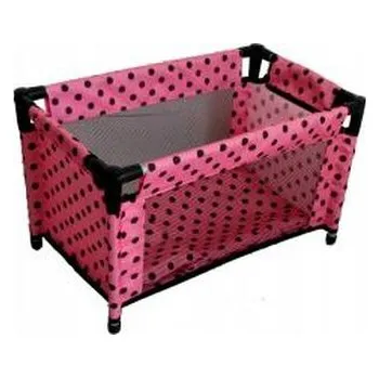 Panenka Łóżeczko-kojec dla lalek różowy w czarne groszki