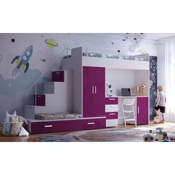 Dětská postel Nábytek PEGAS s.r.o. Postel PARADISE 5, Bílá Fialová Lesk