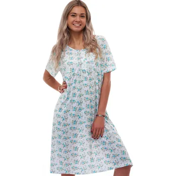 Dámské noční prádlo Bílá dámská noční košilka se zeleným květinovým vzorem a knoflíčky u krku 1XL-4XL 1C4036 zelená 2xl