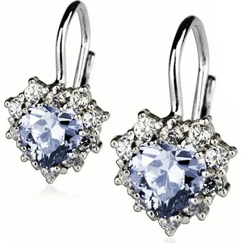 Náušnice Šperky4U Stříbrné náušnice srdíčka, čiré + světle modré zirkony - ZB53751-CLB