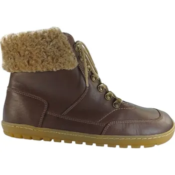 Dámská fitness obuv Dámské barefoot zimní boty na šněrování i zip DORA tmavě hnědá, s vlněnou podšívkou 40