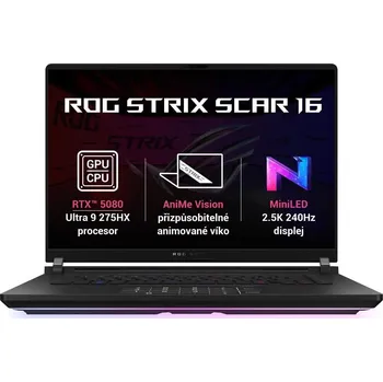 Notebook ASUS NTB ROG Strix SCAR 16 (G635LW-NEBULA025X), Ultra 9-275HX, 16" 2560 x 1600, 16GB, 2TB SSD, RTX 5080, W11 Pro, Black