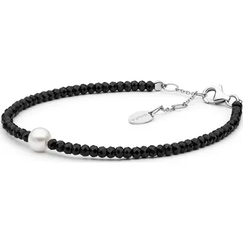 Náramek ANNA PERLY Luxusní stříbrný náramek s černým spinelem a bílou sladkovodní perlou