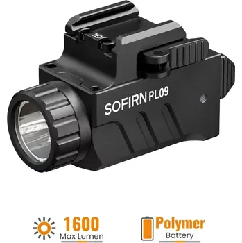 Nabíjecí pistolová svítilna Sofirn PL09, 1600 lumenů, s akumulátorem (taktická svítilna na zbraň, funkce stroboskopu)