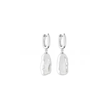 Náušnice ANNA PERLY Stříbrné visací náušnice s luxusní pravou bílou Biwa perlou