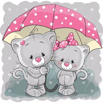 Samolepící dekorace Kočičky pod deštníkem samolepka na zeď - M