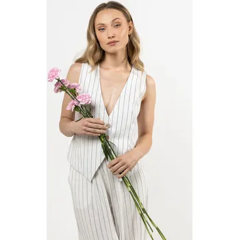 Dámská vesta Lněná vesta s jemnými proužky A727 Barva: Smetanová, Velikost: XL