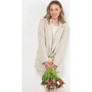 Lněné sako s jemnými proužky A728 Barva: Mocca, Velikost: XL