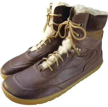 Dámská fitness obuv Dámské zimní barefoot boty na šněrování RHODOS tm. hnědá, s podšívkou z přírodní vlny 38