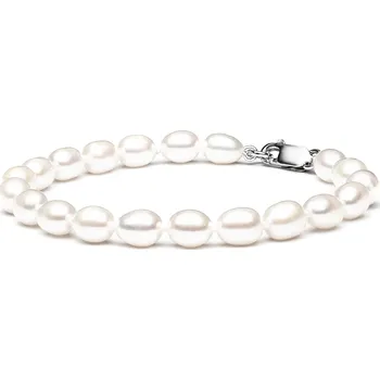 Náramek ANNA PERLY Náramek z jemných bílých sladkovodních rice perel se stříbrnou karabinkou