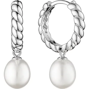 Náušnice ANNA PERLY Dámské visací náušnice z rhodiovaného stříbra s pravou bílou sladkovodní perlou