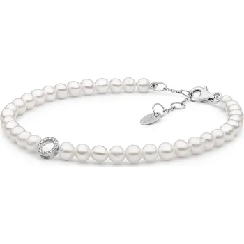 Náramek ANNA PERLY Dámský náramek z bílých sladkovodních perel se stříbrným přívěskem a zirkony
