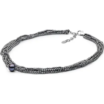 Náhrdelník ANNA PERLY Výjimečný stříbrný náhrdelník s terahertzovými korálky a černou perlou