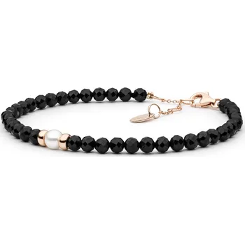 Náramek ANNA PERLY Noblesní náramek z černého spinelu s bílou perlou a růžovým pozlacením