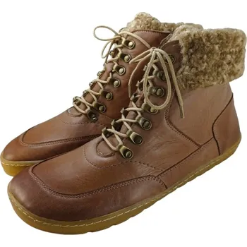 Dámské válenky Dámské barefoot zimní boty na šněrování i zip DORA hnědá, s vlněnou podšívkou 40