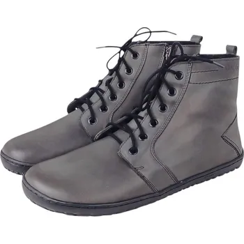 Dámské válenky Pánské zimní kotníčková barefoot obuv na šněrování i zip DEVON šedá s vlněnou podšívkou 44