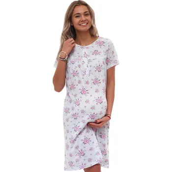Dámská noční košile Těhotenská a kojicí noční košilka s květinovým vzorem a knoflíčky 1C4096 fialová l