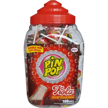 Bonbon Lízátko 18 g PIN POP KYSELÁ COLA - se žvýkačkou (ovocné lízátka se žvýkačkou, 100 ks)
