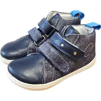 Dívčí zimní obuv Dívčí kotníčkové barefoot boty na suchý zip LIME modrá 26