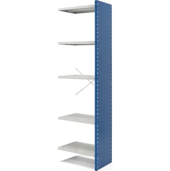Dílenský regál Kovový regál MIX, přídavný, 2100x630x500 mm, s boční stěnou, modrý, šedé police