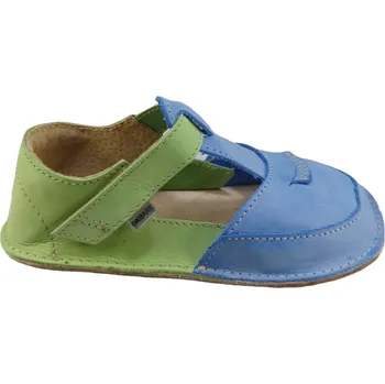 Chlapecké pantofle Kožené barefoot sandály pro děti KAROL - navrhněte si zelená + modrá - 008/50, podešev KS2